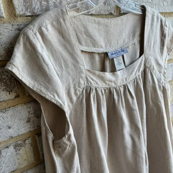 Match Point 100% Linen Sleeveless Square Neck Blouse Women's Size M. - Picture 6 of 7